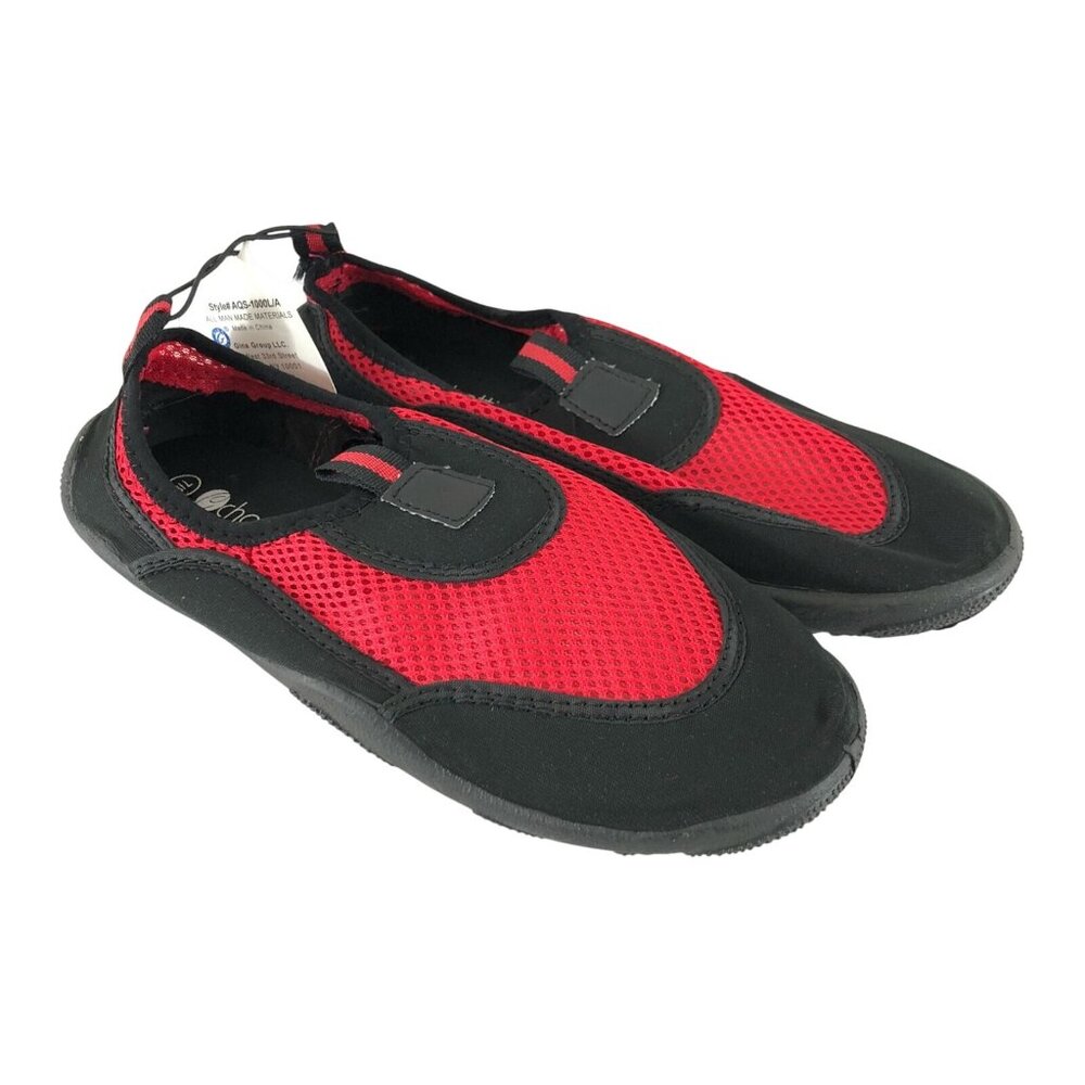 Chatties Mens Water Shoes Slip On Mesh Fabric Red Black Size 7/8